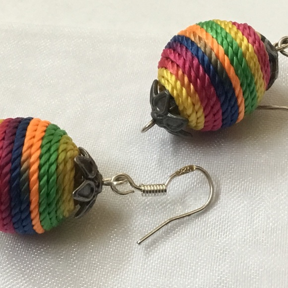 Jewelry - 925 Silver Silk Thread Rainbow Earrings